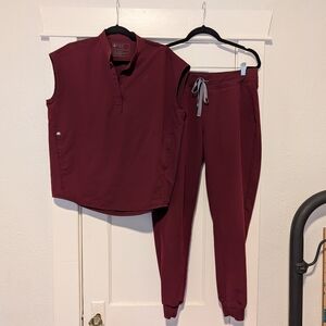 Figs Burgundy Jogger Set with Sleeveless Top